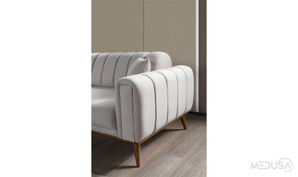 Medusa Home Mobilya - Viela Beyaz Üçlü Koltuk