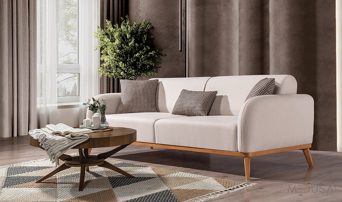 Medusa Home Mobilya - Vita Beyaz Üçlü Koltuk