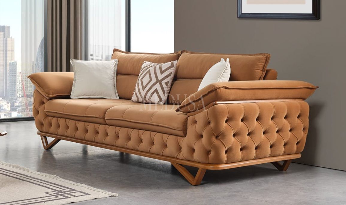 Medusa Home Mobilya - Vortex Hardal Üçlü Koltuk