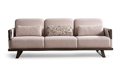 Medusa Home Mobilya - Wood Beyaz Üçlü Koltuk