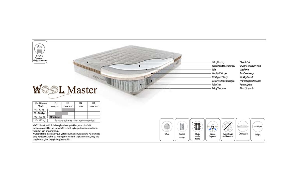 Medusa Home Mobilya - Wool Master Set Baza Başlık Yatak