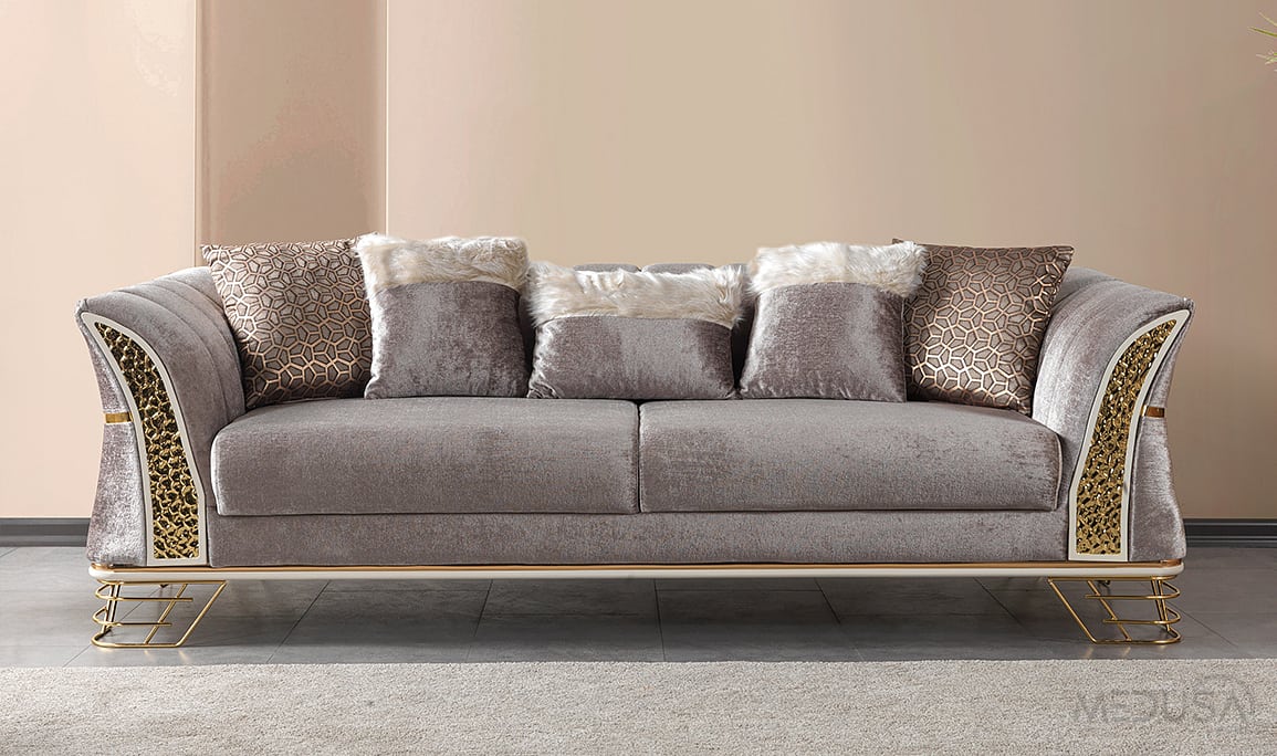 Medusa Home Mobilya - Zara Luxury Açık Vizon Üçlü Koltuk