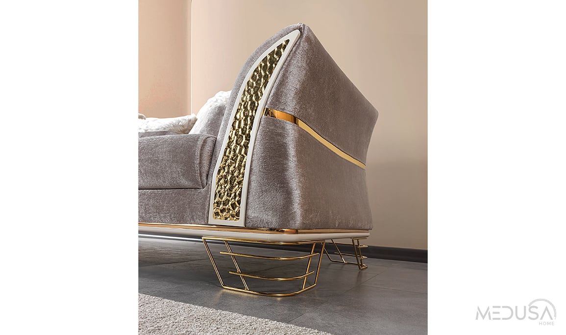 Medusa Home Mobilya - Zara Luxury Açık Vizon Üçlü Koltuk