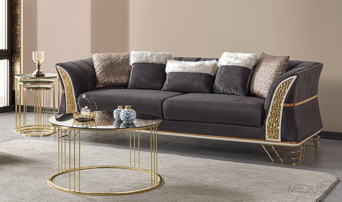 Medusa Home Mobilya - Zara Luxury Antrasit Üçlü Koltuk