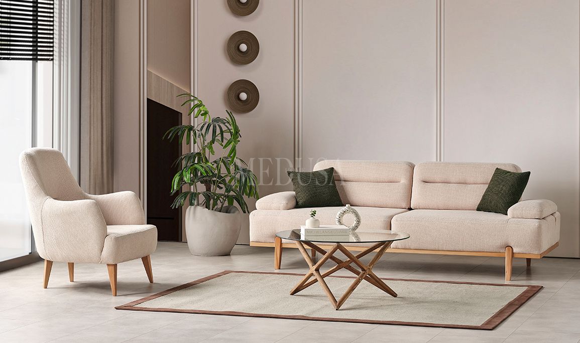 Medusa Home Mobilya - Zara Üçlü Krem Üçlü Koltuk