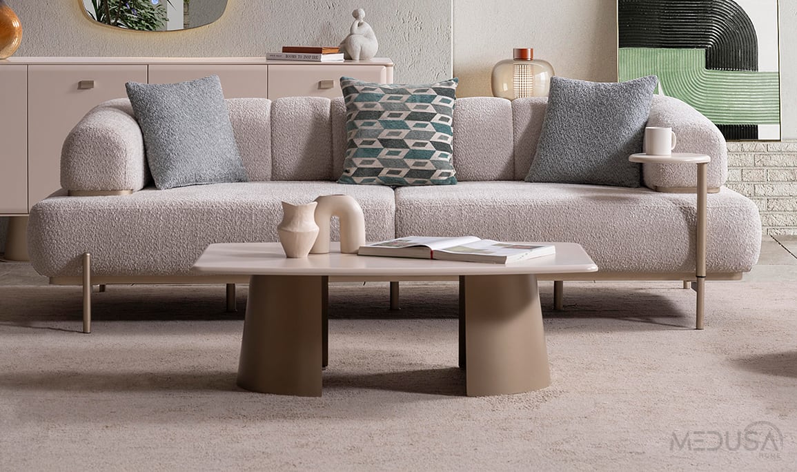 Medusa Home Mobilya - Zenith Krem Üçlü Koltuk