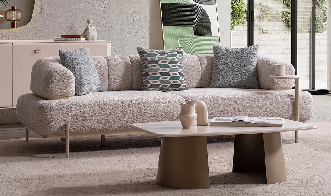 Medusa Home Mobilya - Zenith Krem Üçlü Koltuk