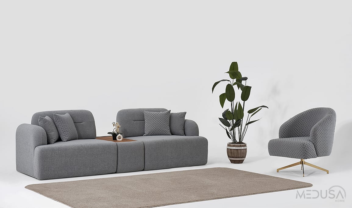 Medusa Home Mobilya - Zenya Ara Sehpalı Üçlü Koltuk