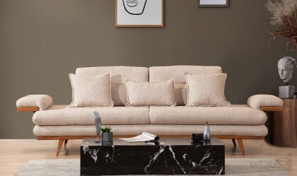 Medusa Home Mobilya - Zion Krem Üçlü Koltuk